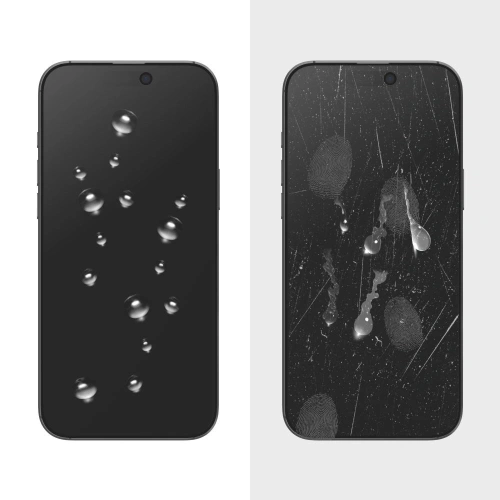Szkło prywatyzujące Tech-Protect Glass Spy+ aplikowane na ekran iPhone 16 Pro Max w domowym otoczeniu.