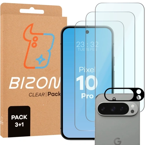 Szkło na ekran Bizon Glass Clear Pack dla Google Pixel 10 Pro z bliska, pokazujące wysoką przezroczystość.