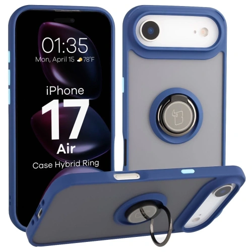 Etui Bizon Case Hybrid Ring w kolorze przydymionym z granatową ramką do iPhone 17