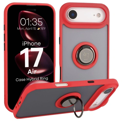 Etui Bizon Case Hybrid Ring w kolorze przydymionym z czerwoną ramką, idealne do iPhone 17