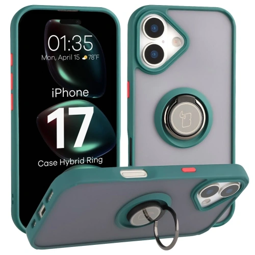 Etui z uchwytem na palec Bizon Case Hybrid Ring w kolorze przydymionym z ciemnozieloną ramką