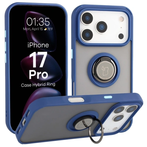 Etui z uchwytem na palec Bizon Case Hybrid Ring w kolorze granatowym na tle białym