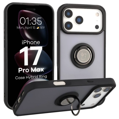 Etui z uchwytem na palec Bizon Case Hybrid Ring w kolorze przydymionym dla iPhone 17 Pro Max.