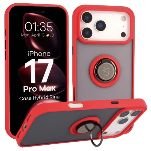 Etui z uchwytem na palec Bizon Case Hybrid Ring w kolorze przydymionym z czerwoną ramką
