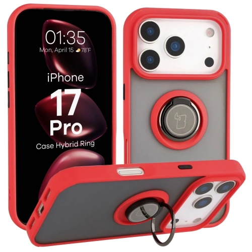Etui z uchwytem na palec Bizon Case Hybrid Ring w kolorze przydymionym z czerwoną ramką