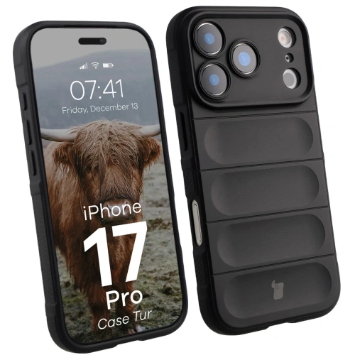 Pancerne etui Bizon Case Tur w kolorze czarnym dla Apple iPhone 17 Pro.
