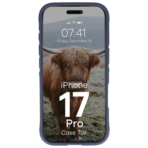 Etui Bizon Case Tur zamontowane na Apple iPhone 17 Pro, prezentujące dopasowanie