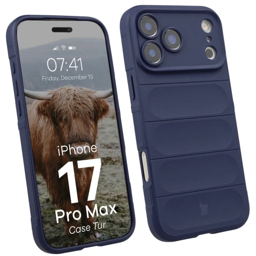 Etui Bizon Case Tur w granatowym kolorze, idealne dla Apple iPhone 17 Pro Max.
