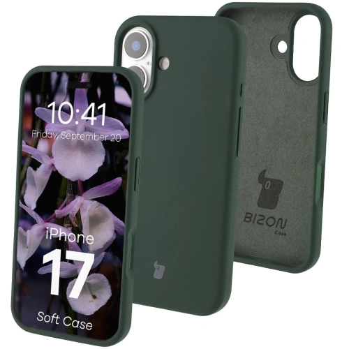 Silikonowe etui Bizon Soft Case w ciemnozielonym kolorze dla Apple iPhone 17