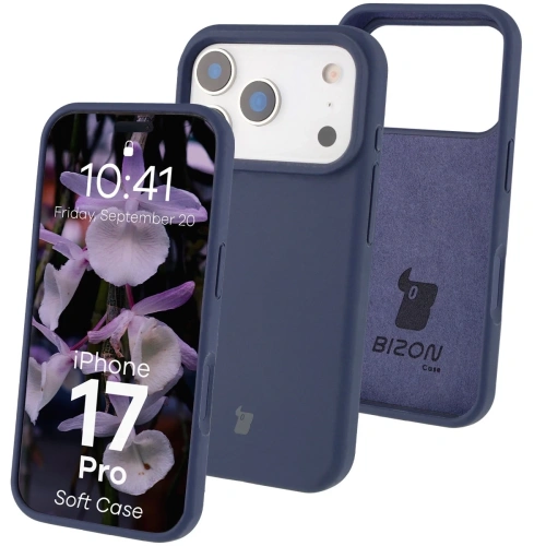 Silikonowe etui Bizon Soft Case w ciemnoniebieskim kolorze, idealne do iPhone 17 Pro.