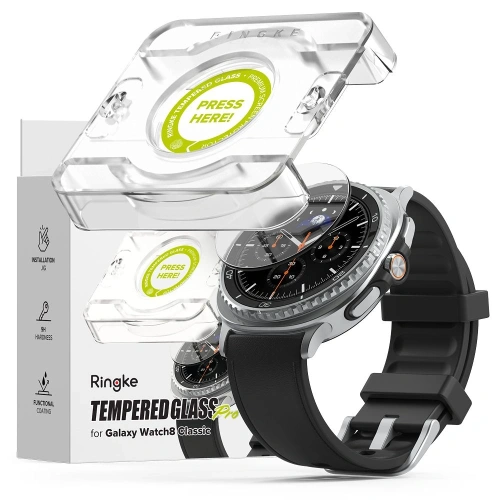 Szkło hartowane Ringke Tempered Glass Pro na Samsung Galaxy Watch 8 Classic w przezroczystym kolorze.
