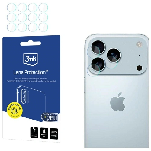 Ochrona na obiektyw aparatu 3MK Lens Protection do iPhone 17 Pro Max w zestawie 4 sztuk, idealna do zabezpieczenia obiektywu.