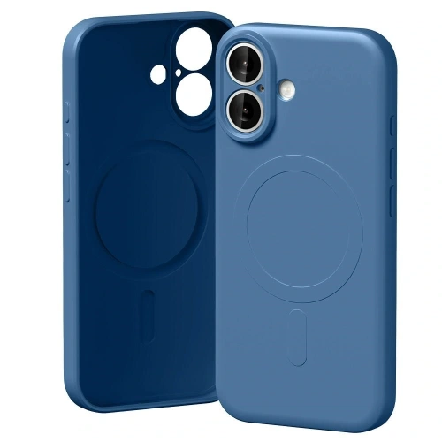 Etui Mercury Semi-Silicone MagSafe w kolorze niebieskim, idealnie dopasowane do Apple iPhone 17 z widocznymi wycięciami na porty.
