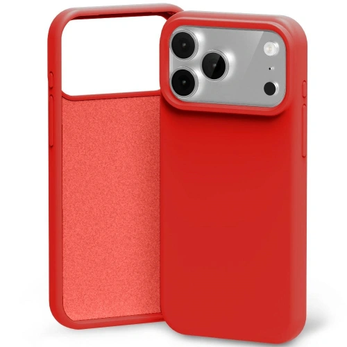 Etui Mercury Silicone w kolorze czerwonym, idealnie dopasowane do Apple iPhone 17 Pro Max, wykonane z elastycznego silikonu.