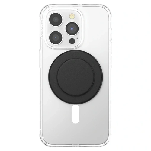 Uchwyt POPSOCKETS zamontowany na telefonie, zapewniający lepszą stabilność.