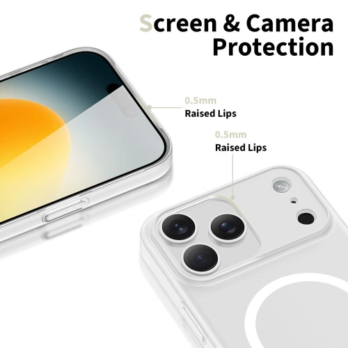 Zbliżenie na teksturę matowego etui Tech-Protect Magslim w odcieniu białym.