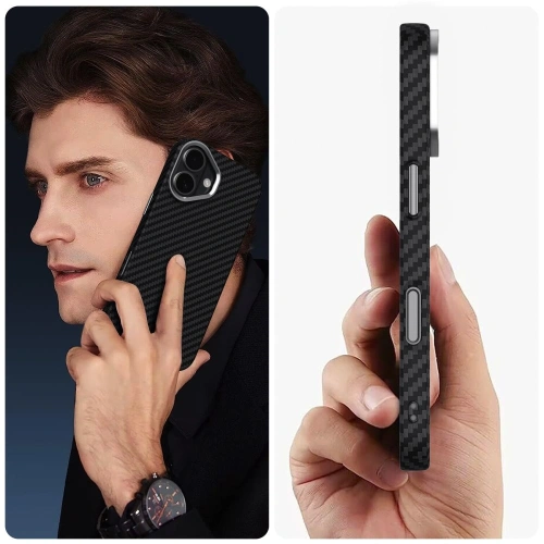 Etui Tech-Protect Ion Carbon z widokiem na porty i przyciski iPhone 17