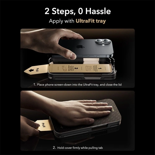 Przeźroczyste szkło ESR Ultrafit z ramką montażową, łatwe w aplikacji.