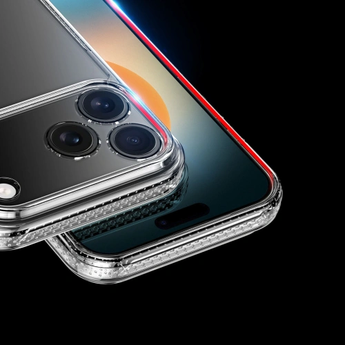 Etui Dux Ducis Clin zamontowane na iPhone 17 Pro Max, ukazujące jego elegancki wygląd.