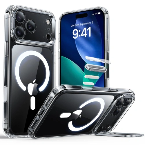Etui ESR Classic Hybrid Kickstand MagSafe w przezroczystym kolorze, idealne do iPhone 17 Pro.