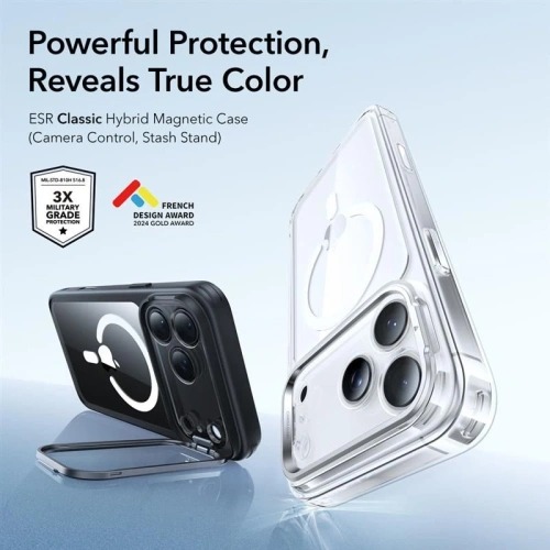 Etui ESR Classic, pokazujące precyzyjne wycięcia na porty i przyciski.