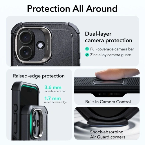 Zbliżenie na hybrydowy materiał etui ESR Cyber Kickstand.