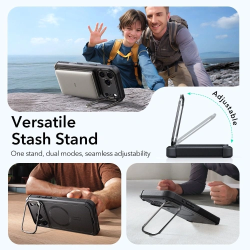 Zbliżenie na etui ESR Cyber Kickstand, pokazujące szczeg&oacute;ły materiału.