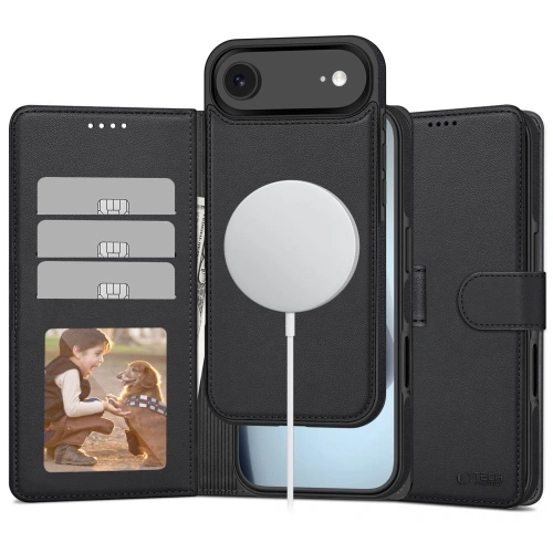 Etui z klapką Tech-protect Wallet MagSafe w kolorze matowej czerni, idealne do Apple iPhone Air.