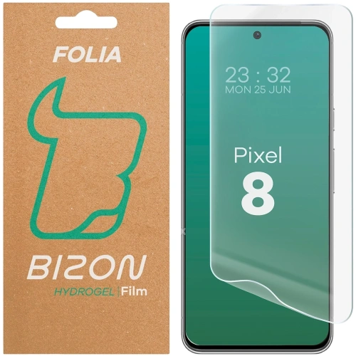Folia hydrożelowa Bizon Glass Hydrogel Front na ekran Google Pixel 8 z bliska, ukazująca szczegóły materiału.