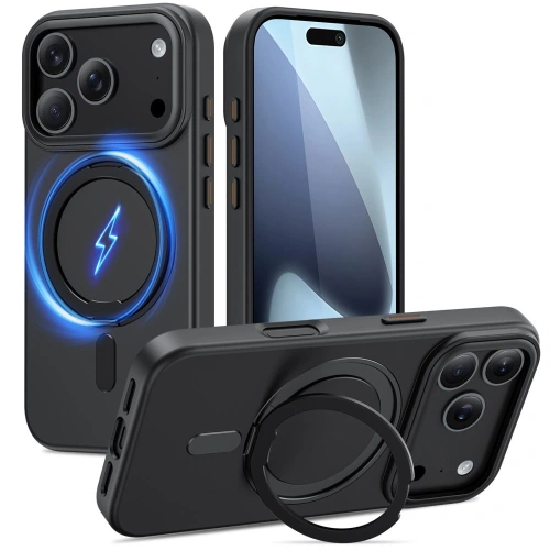 Etui Tech-Protect Magring MagSafe w kolorze matowym czarnym, idealnie dopasowane do iPhone 17 Pro.