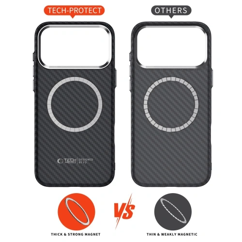 Etui Tech-Protect Ion Carbon MagSafe w czerni, idealnie dopasowane do iPhone'a 17 Pro Max.
