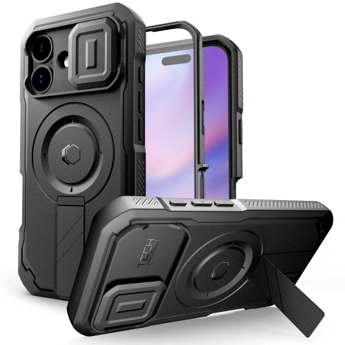 Etui Tech-Protect Kevlar MagSafe do Apple iPhone 17 w kolorze czarnym na tle białym