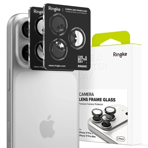 Nakładka Ringke Camera Frame Protector w kolorze czarnym, idealna do iPhone 17 Pro i 17 Pro Max.