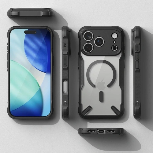 Etui Ringke Fusion-X w akcji, z telefonem i dodatkowymi akcesoriami MagSafe