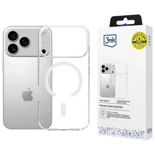 Etui 3MK Armor MagCase do Apple iPhone 17 Pro w przezroczystym kolorze, idealnie dopasowane do telefonu.