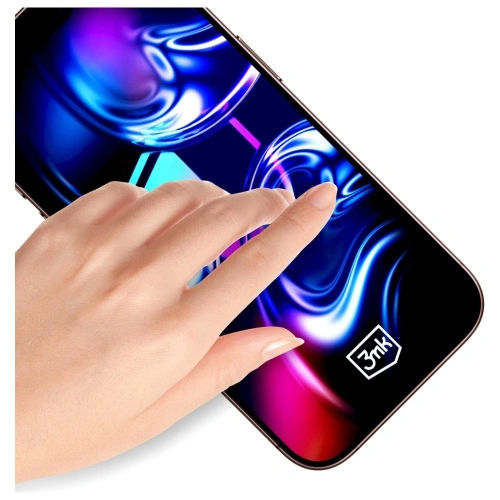 Widok zestawu szkła hartowanego 3MK HardGlass Max z aplikatorem do iPhone 17 Pro Max.