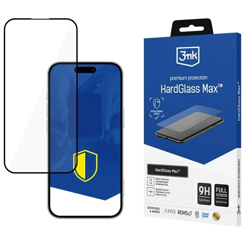 Szkło hartowane 3MK HardGlass Max do iPhone 16 Pro / 17 w kolorze czarnym, z odpornością na zarysowania 9H.