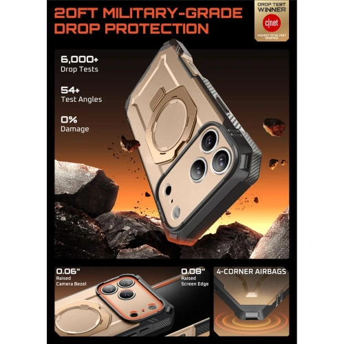 Widok etui Supcase na telefonie, ukazujący jego idealne dopasowanie do iPhone 17 Pro Max.