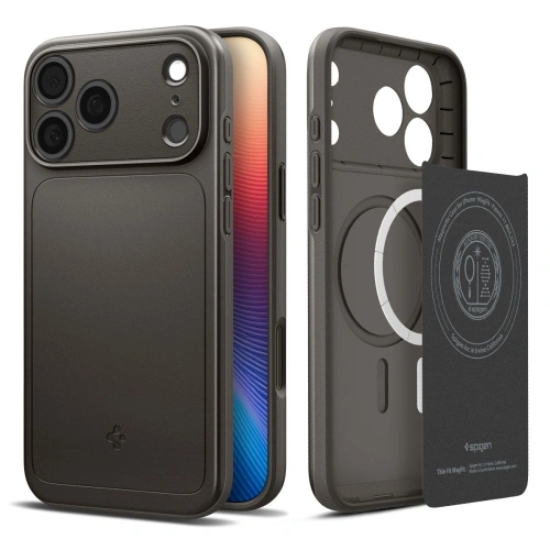 Etui Spigen Thin Fit Mag MagSafe w kolorze gunmetal, idealnie dopasowane do iPhone 17 Pro
