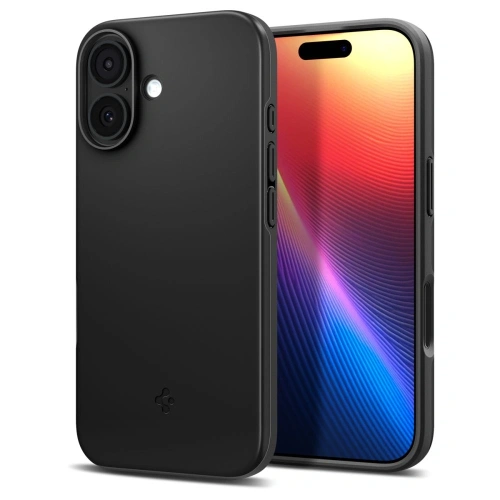 Zbliżenie na etui Spigen Thin Fit MagSafe, ukazujące teksturę poliwęglanu