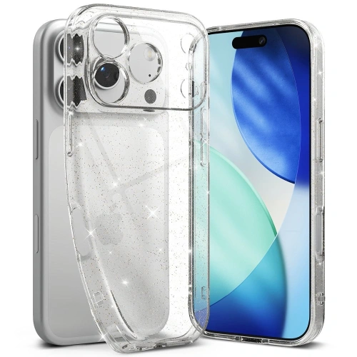 Etui Ringke Air do iPhone 17 Pro w przezroczystym kolorze, z bliska, ukazujące błyszczące detale.