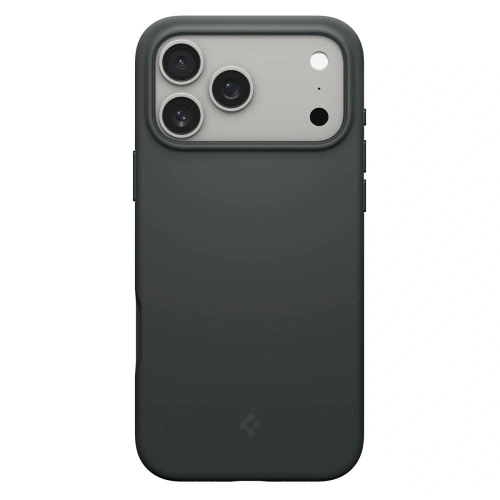 Zbliżenie na etui Spigen z silikonowego materiału, idealnie dopasowane do iPhone 17 Pro Max