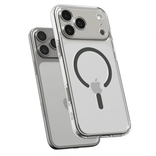 Etui Spigen Ultra Hybrid MagSafe w kolorze graphite, z widocznymi wycięciami na porty