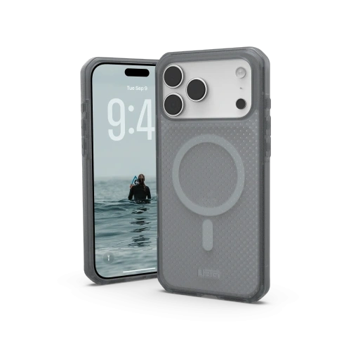 Etui UAG Urban Armor Gear Dot MagSafe w kolorze szarym, idealne dopasowane do Apple iPhone 17 Pro Max.