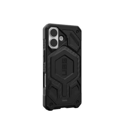 Zbliżenie na etui UAG Monarch Pro, prezentujące jego teksturę z włókna węglowego.