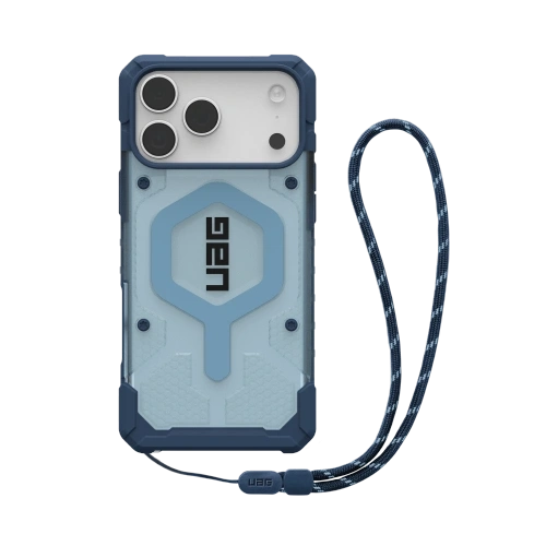 Etui UAG Pathfinder Clear MagSafe w kolorze niebieskim, idealne dla iPhone 17 Pro Max.