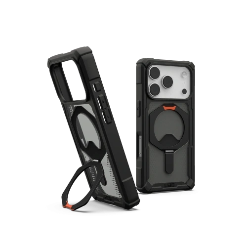 Etui UAG Plasma XTE w kolorze czarnym z pomarańczowymi akcentami, idealne do iPhone 17 Pro.