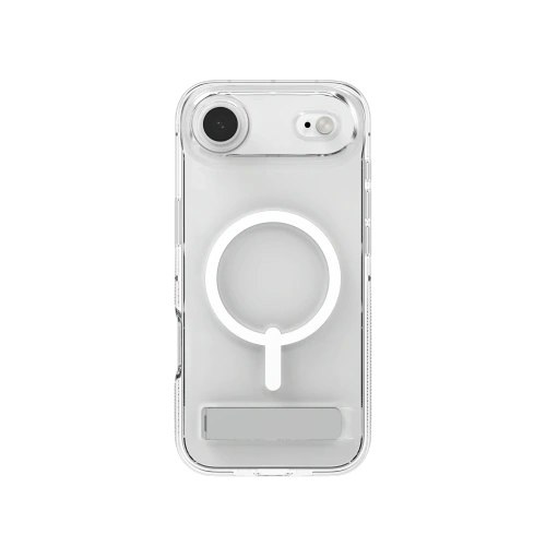 Zbliżenie na etui ZAGG z podstawką, pokazujące hybrydowy materiał i precyzyjne wycięcia.