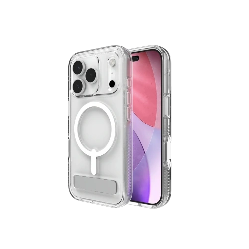 Etui ZAGG Crystal Palace Snap KS w przezroczystym kolorze z podstawką, idealne do Apple iPhone 17 Pro.