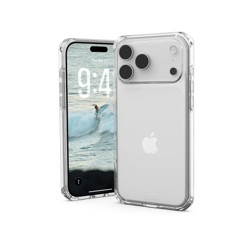 Etui UAG Plyo do Apple iPhone 17 Pro Max w przezroczystym kolorze, ukazujące elegancki design.